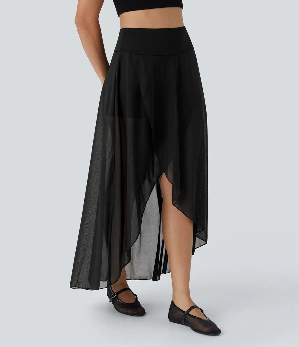 Halara High Rise Maxi Skirt High Low Sheer Mesh 2-in-1 XL Black Rave Goth Witchy